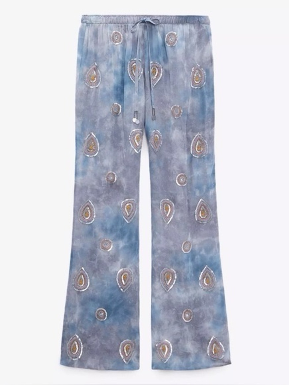Zara Limited Edition Tie Dye Sequin Semi Sheet Pants in Sky Blue Size XS Beach